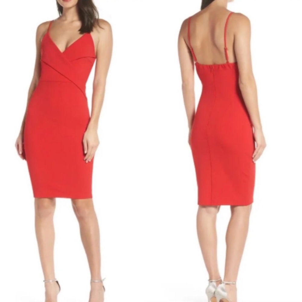Lulu's Red Surplice Spaghetti Strap Bodycon Cocktail Dress Size xl
